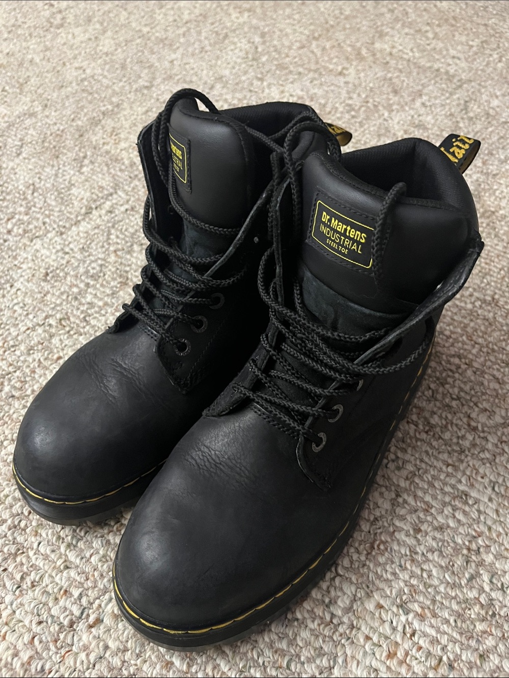 Dr. Martens Black Industrial Steel Toe Lace-Up Ankle Boots